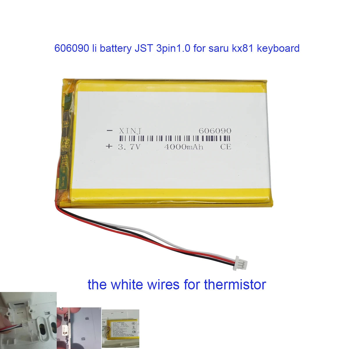 3.7V 4000mAh 14.8Wh Rechargeable Li-Polymer Li Lithium Battery 606090 With JST 3Pin 1.0 Plug For Saru Kx81 Keyboard
