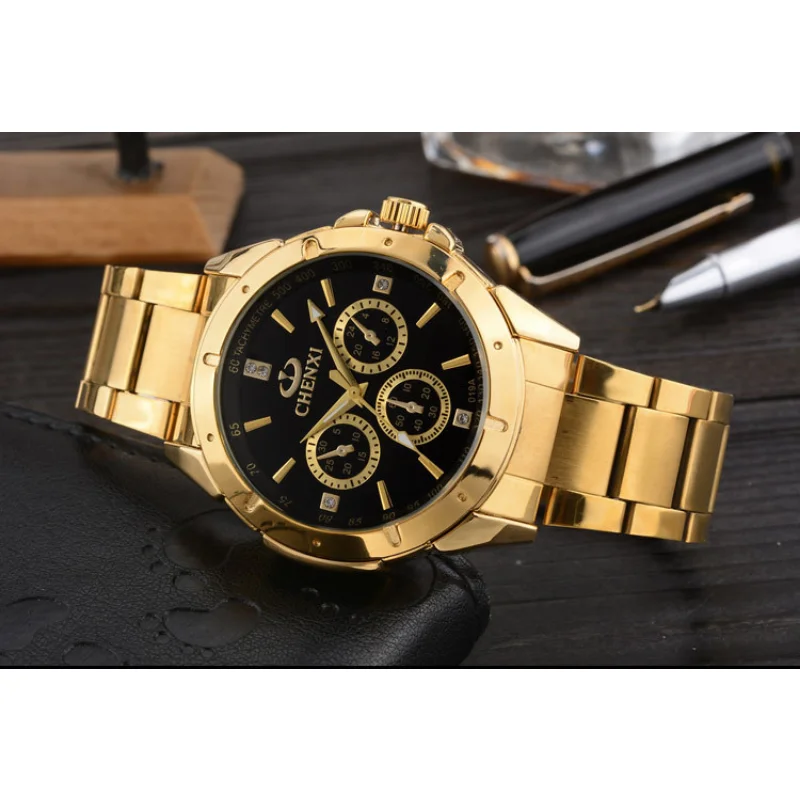 Mode Luxe Gouden Paar Horloges Mannen Vrouwen Casual Sport Horloges Chenxi Full Stalen Quartz Polshorloges Relogio Masculino 2023