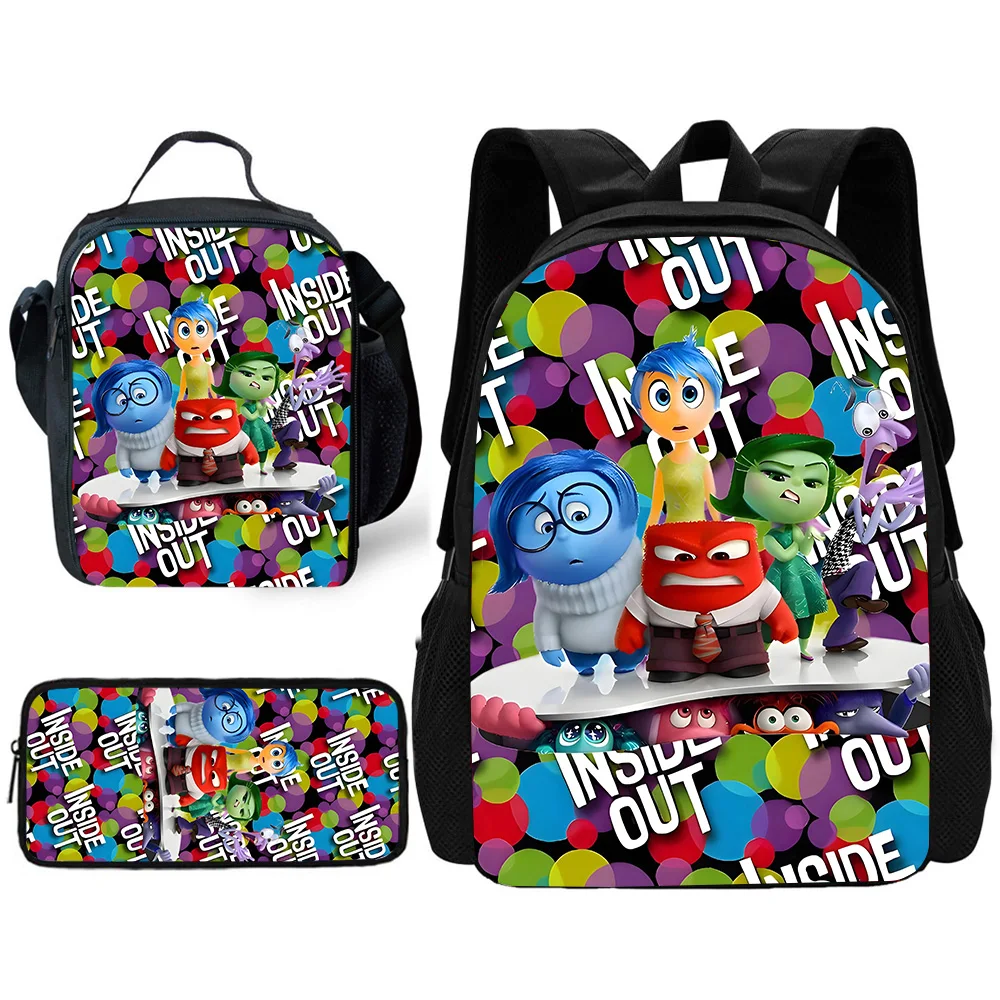 3 pcs set Funny Movie Inside Out Child School Backpack with Lunch Bags ,Pencil Bags ,School Bags for Boys Girls Best Gift