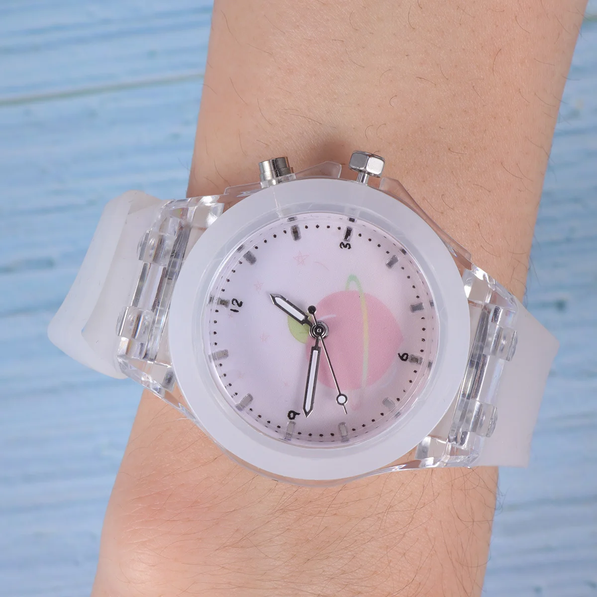 1pc Candy Color Luminous Glow In The Dark Wristband For Peach Pattern Durable Wearable For Luminous Watch