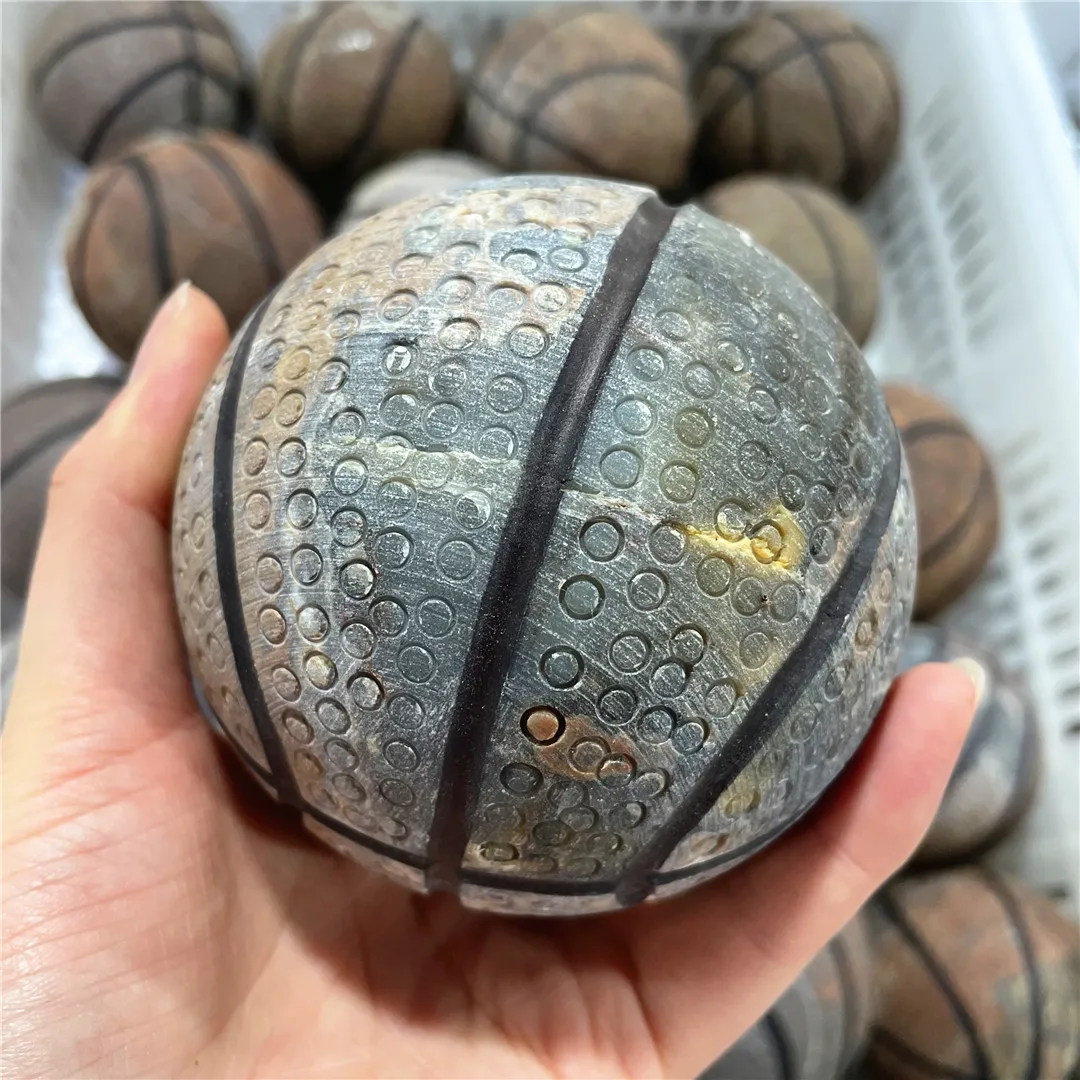 Real Crystals Natural Quartz Stones Mineral Rocks Carving Basketball Sphere Ornament Ball Decor Living Room Crafts Collection