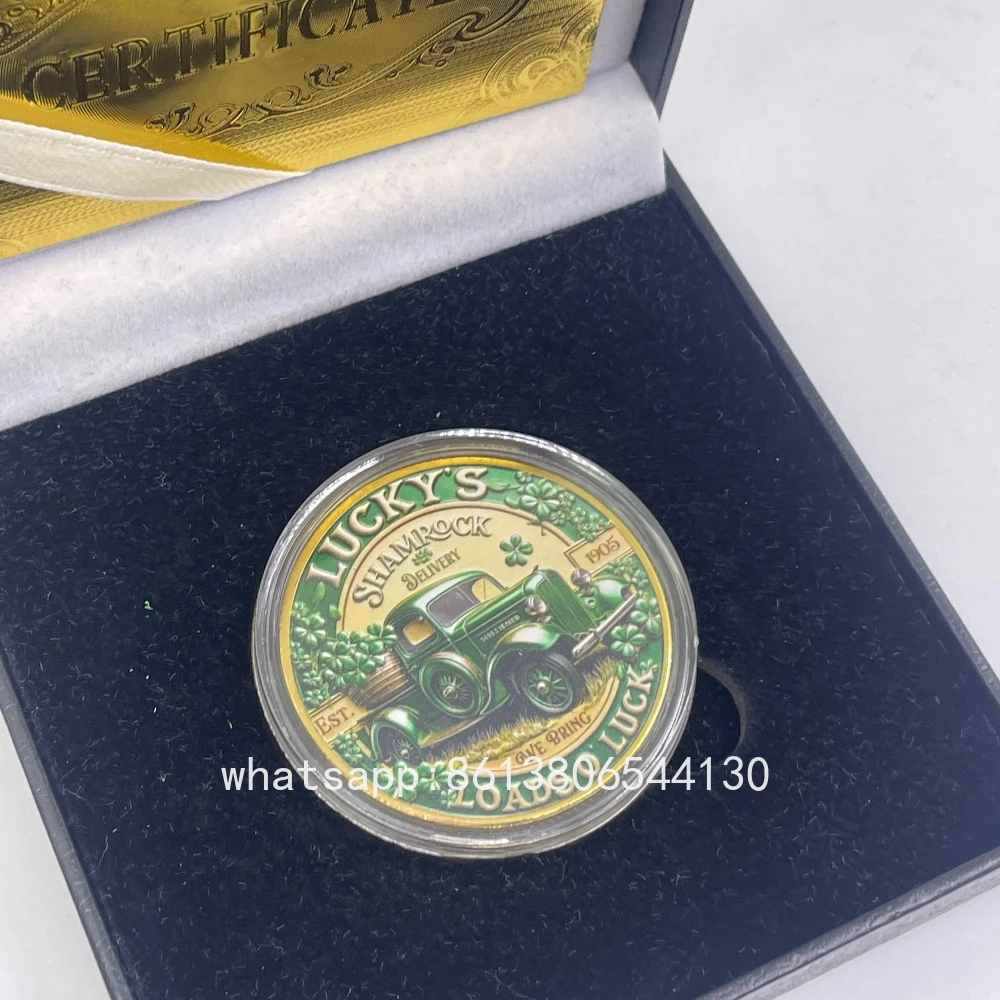 Gold Coin Lucky St. Patrick's Day Iron Coin Green Truck Leprechaun Hat Design Non-currency Collectible Medallion