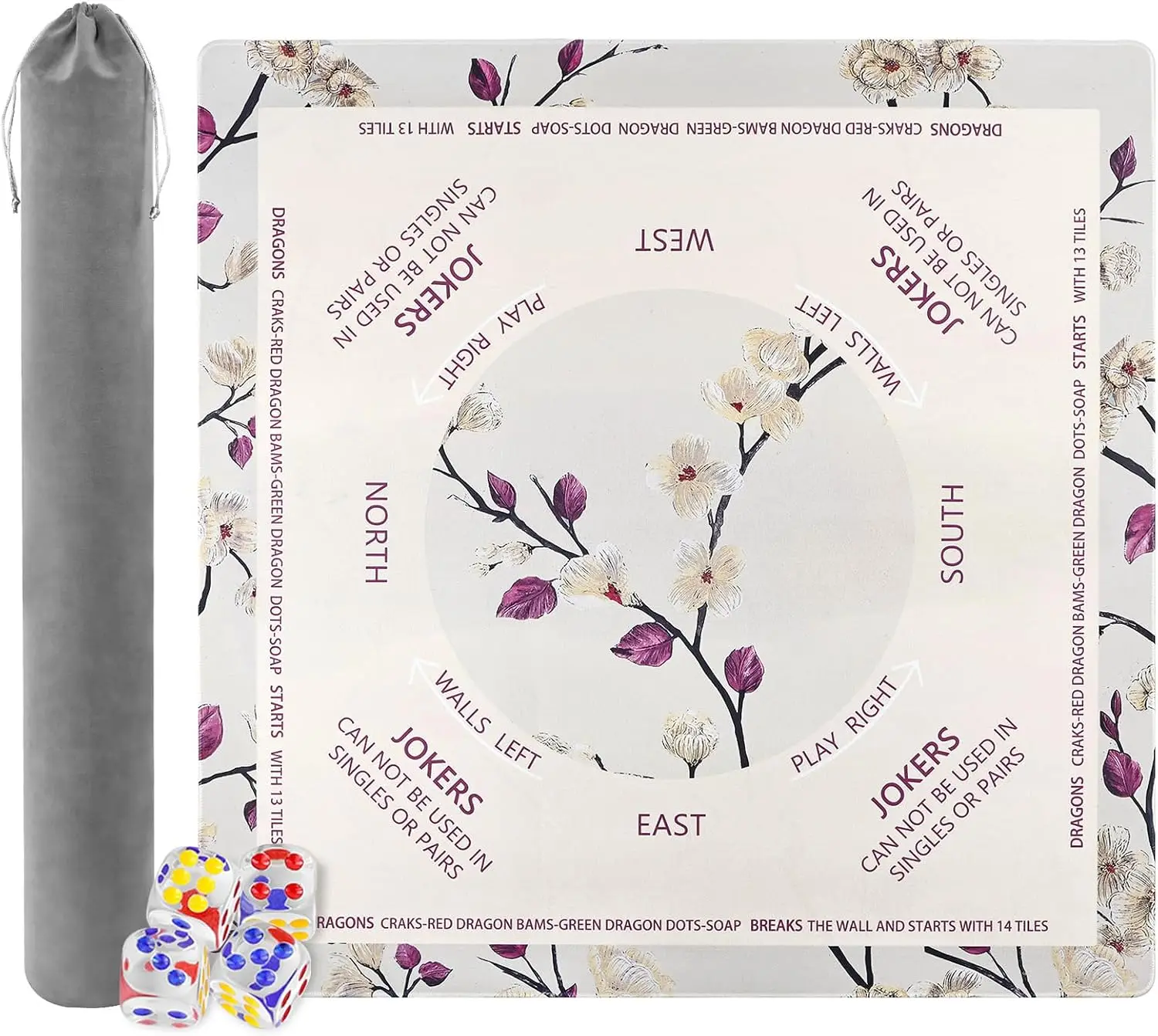 Light Yellow Peach Blossom Mahjong Mat 31.5 Inch Noise Reduction AntiSlip For Poker Board Games American Mahjong