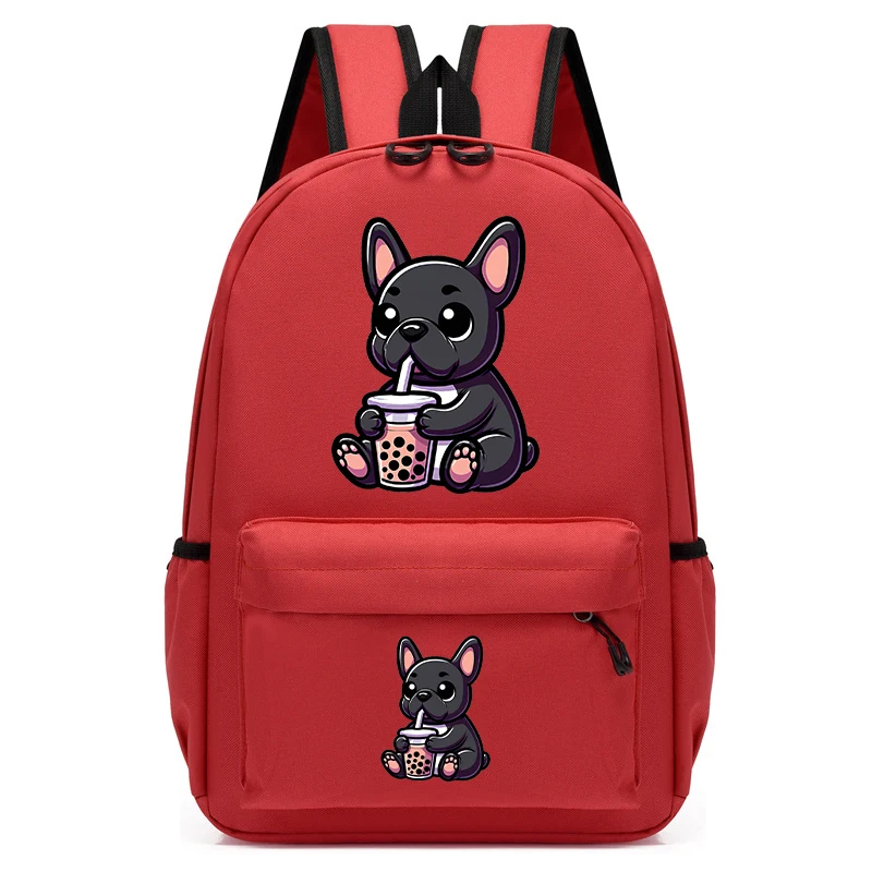 Children Schoolbag Boys Girls French-Bulldog Dog Bubble Tea Cartoon Backpack Backpack Back To School Backpack Kawaii Schoolbag