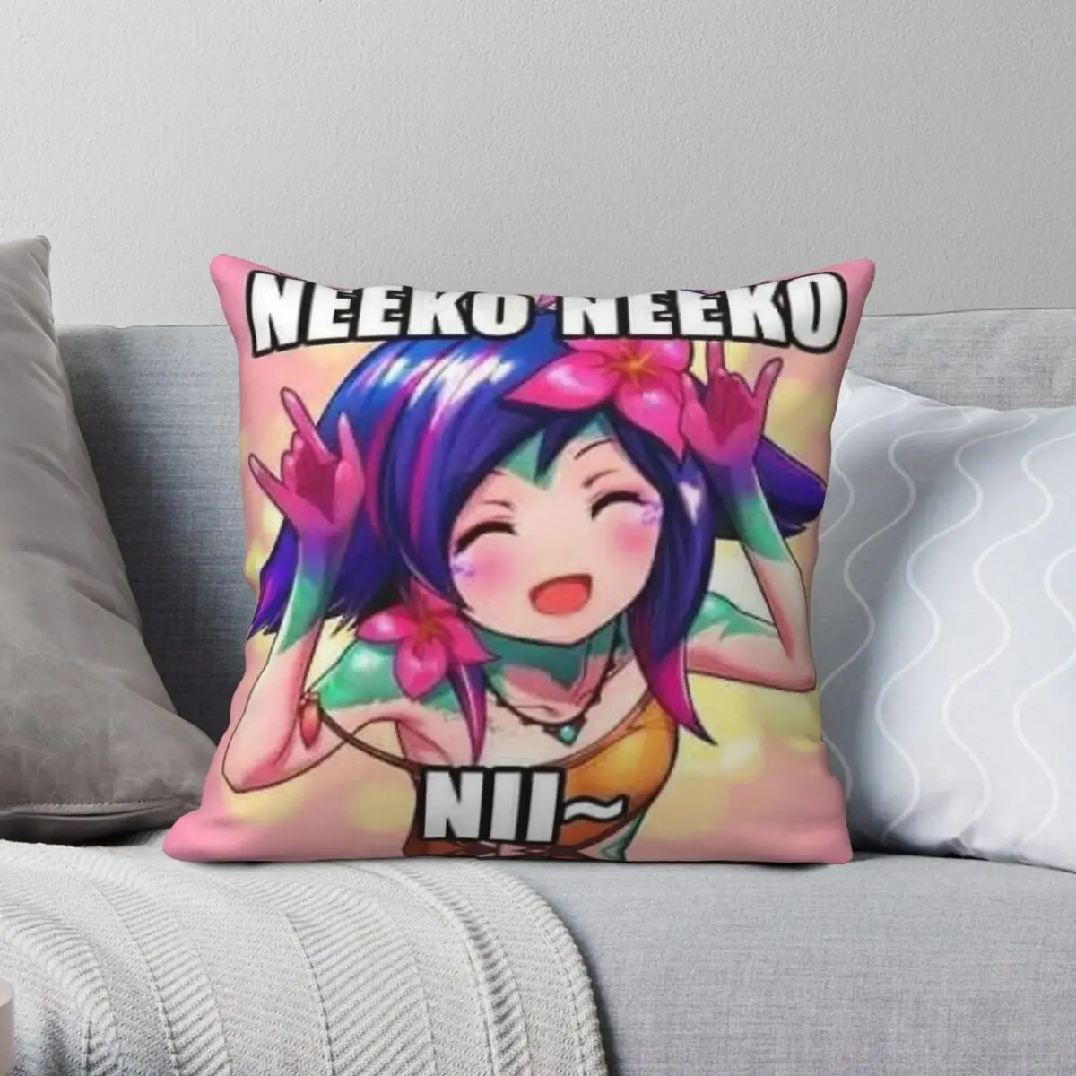 League Of Legends Neeko NII Square Pillowcase Polyester Linen Velvet Creative Zip Decorative Pillow Case Sofa Cushion Cover