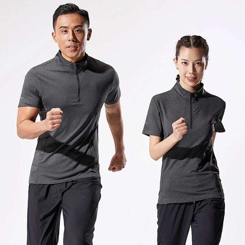 Men Tight Sport T-Shirt short Sleeve Gym Running Clothing Fitness Compression Sportswear Zip Pullover Hiking Rashgard Sweatshirt