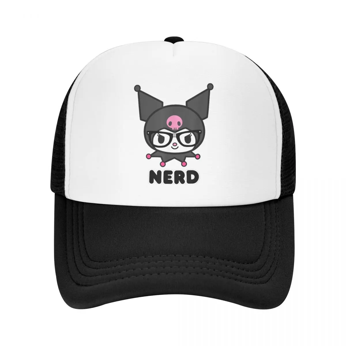 Kuromi Nerd Glasses Mesh Baseball Cap Unisex Hip-Hop Trucker Worker Cap Hats Adjustable Polyester Trucker Cap Trucker Cap