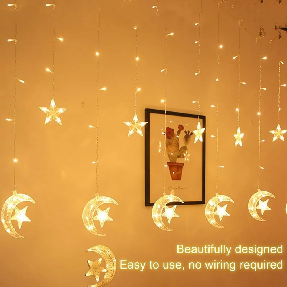 1PC 3.5M120LED Star Moon LED Light String, Powered by 3AA Batteries (Excl), Suitable for Bedroom and Ramadan Decoration