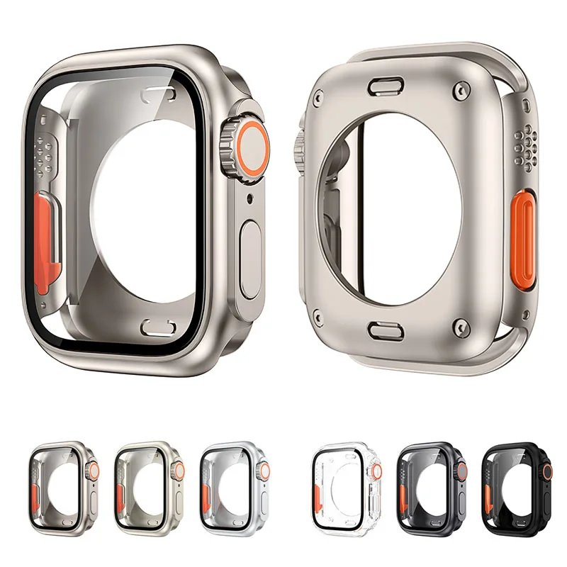 Funda protectora de pantalla para Apple Watch 44mm 45mm 40mm 41mm funda dura de parachoques trasero delantero de PC para iwatch 9 8 7 6 5 4 cambio a Ultra