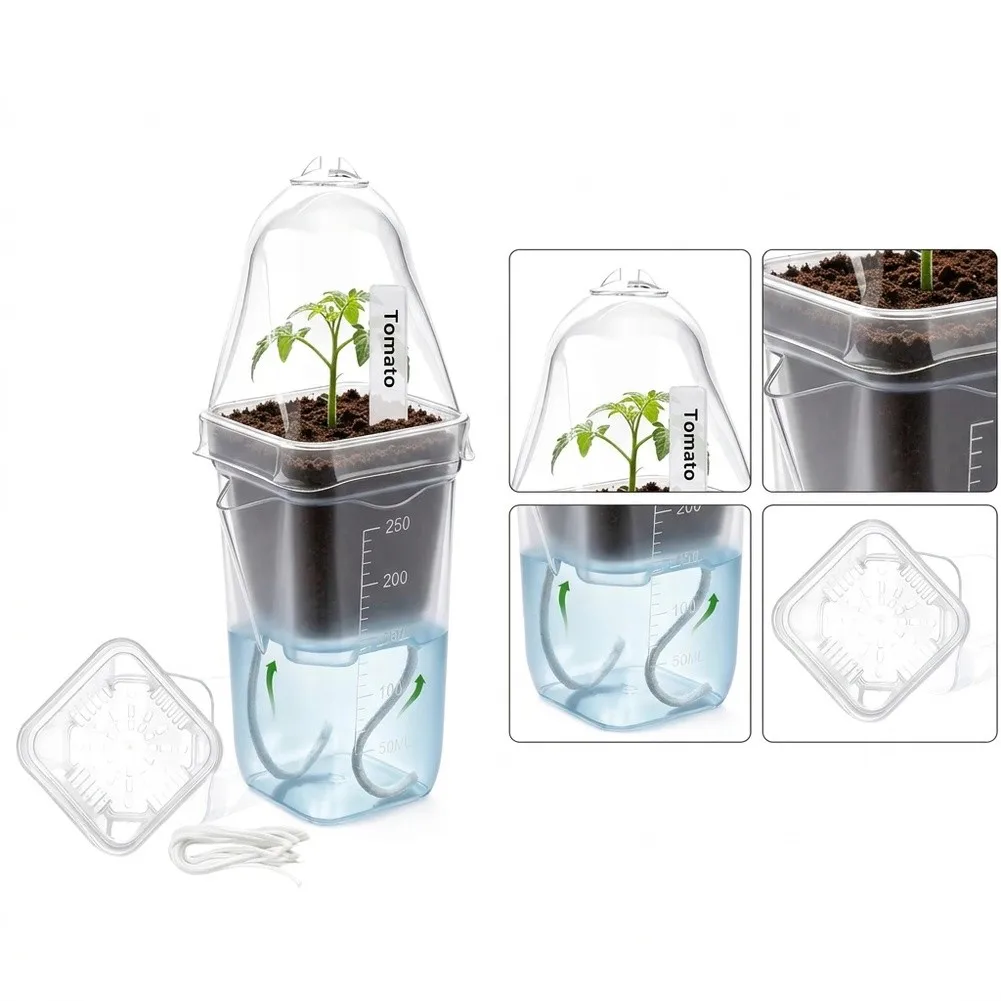 Plant Propagation Kit with 12 Self-Watering Cups Sliding Vent Humidity Lids and Absorbent Fiber Wicking Mechanism