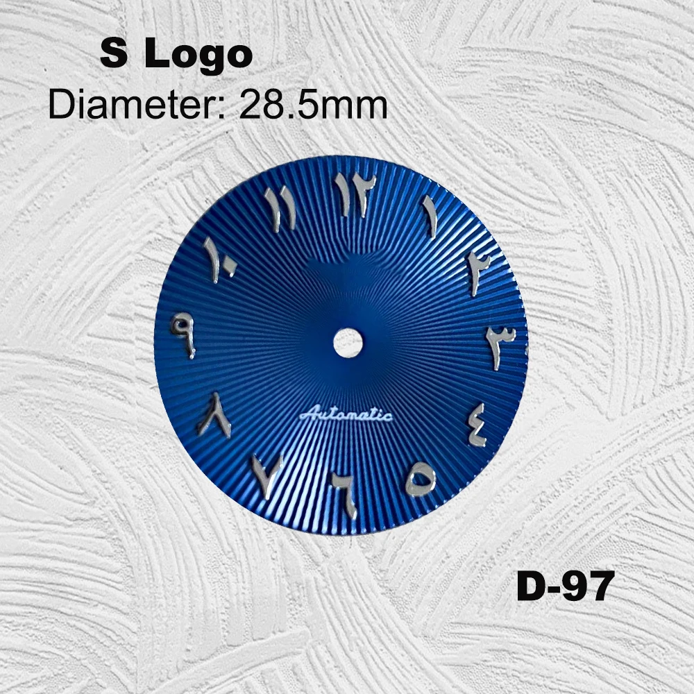 Dial alfabeto árabe para relógio movimento, prego de prata, NH35, NH36, S, acessórios, 28,5 milímetros