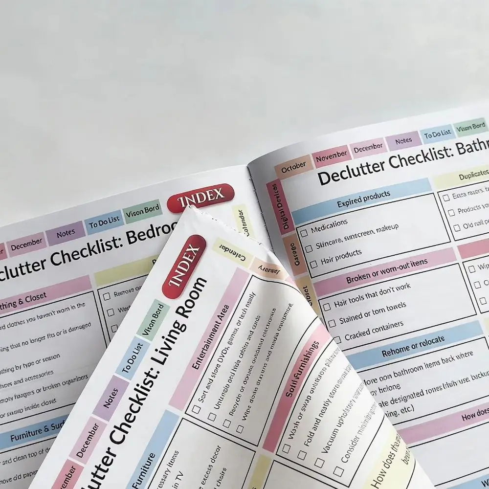 Vibrant Illustrated Home Organization Log Book Practical Stepwise Declutter Planner Daily Task Management 60 Pages