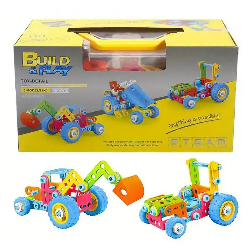 Auto Baukasten Bau Auto Montage Spielzeug 6 in 1 Auto Gebäude Set Bau Auto Gebäude Modell für Kinder Jungen Mädchen