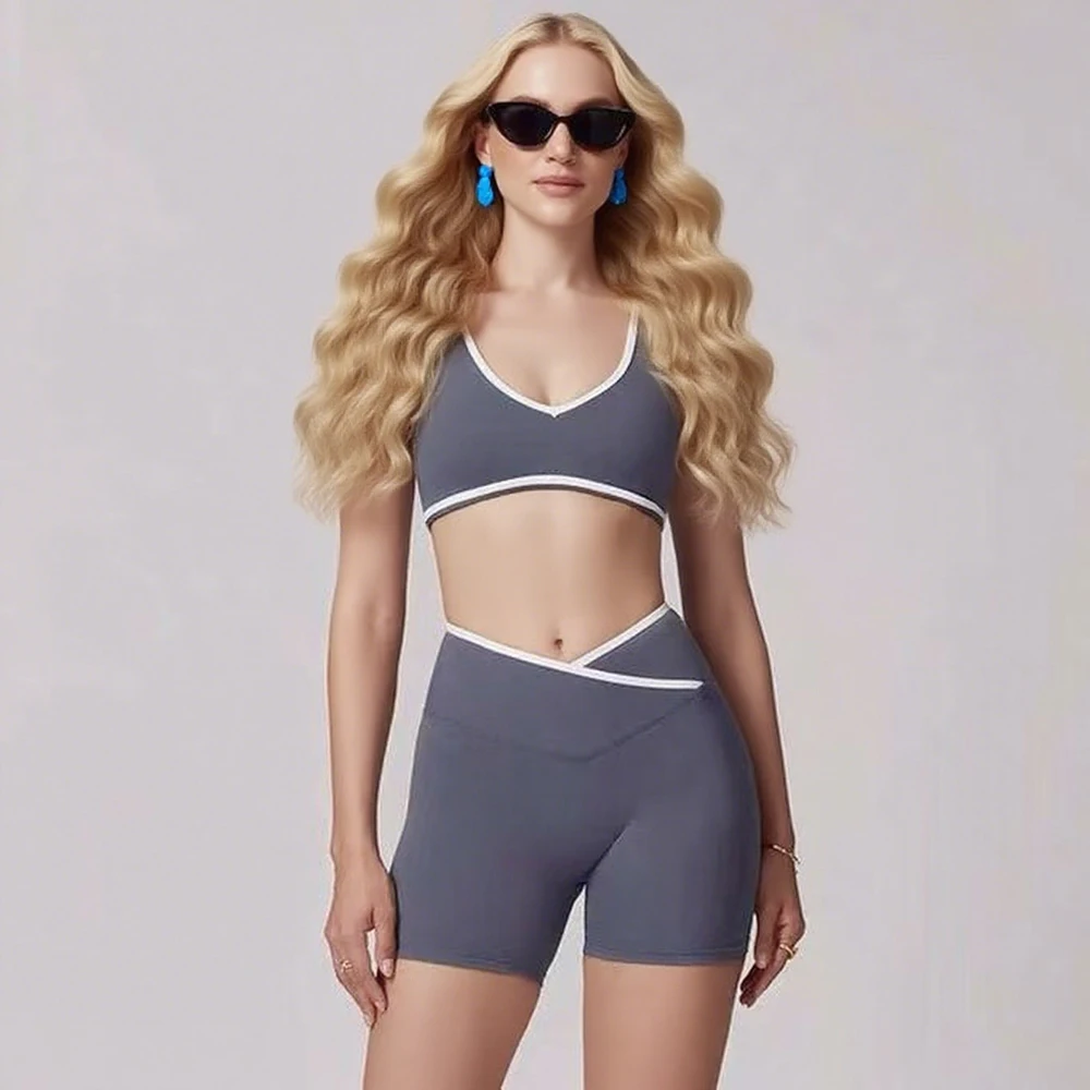 

Women's High-Waist Yoga Set Cross Back Color Block Running Fitness Tight Sensation Sportswear No Sleeve for Active Wear