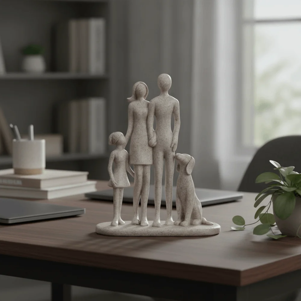 A Family of Three Girl and Dog Statues Couple Decoration Nordic-Style Ornaments Cute Synthetic Resin Desktop Dog Figurine