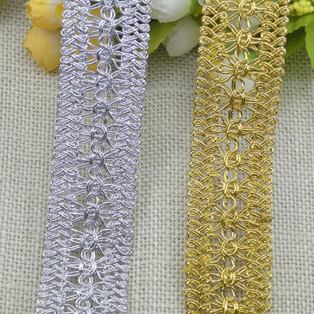 2M 5M each pack Big wide 4.5cm golden laces handmade sewing flower lace trims accessory curtain dresses hat edge gold decoration