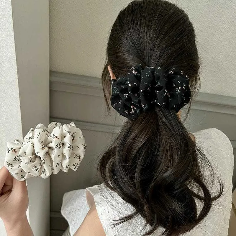 

Винтажная заколка-банан с цветочным узором и в горошек - мягкая атласная плиссированная пышная заколка-облако для волос, женский аксессуар