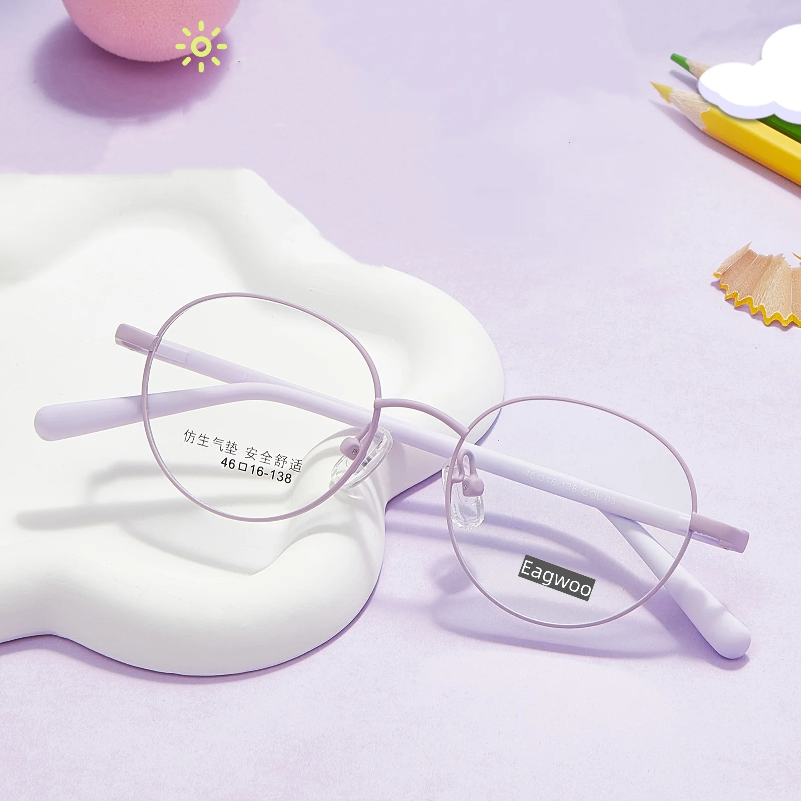 

Круглые металлические детские очки 46 мм с силиконовыми носоупорами и дужками, подходящие для мальчиков и девочек, с дизайнерской оправой