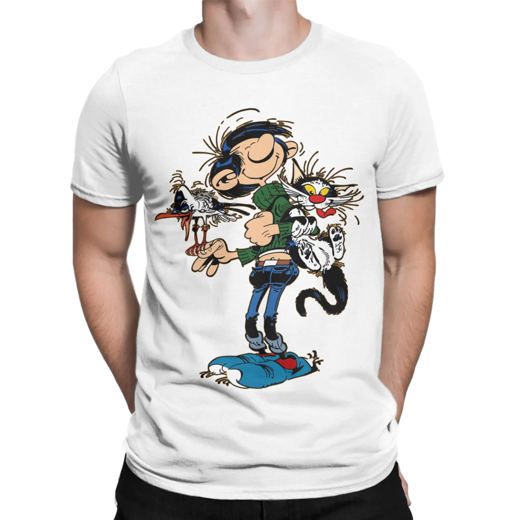 Men T-Shirt The Twins of Gambler Gomer Goof 100% Cotton Tee Shirt Gastone Lagaffe T Shirts Round Neck Clothing Birthday Present