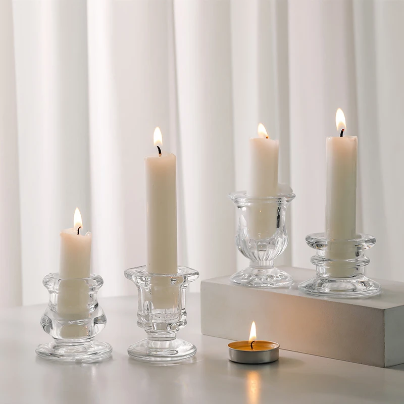 Glass Candle Holder Novelty Nordic Decor Candlestick Romantic Candle Stand Desk Accessories Wedding Centerpieces Ornaments Gifts