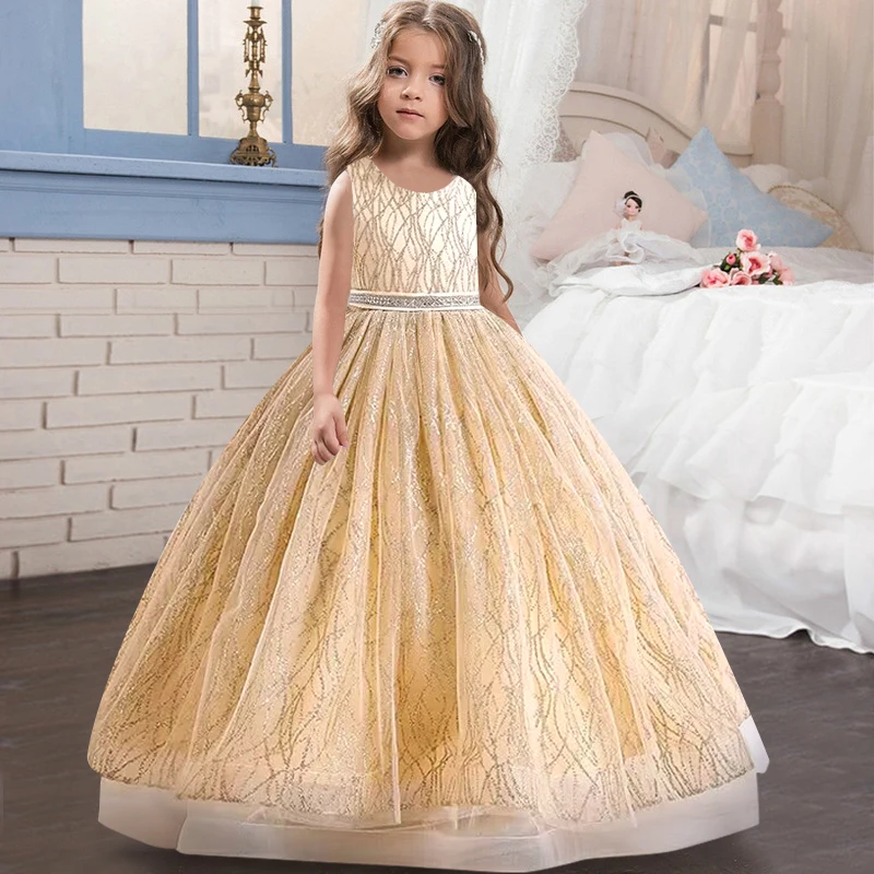 Summer Children's Dress Birthday Party Elegant Evening Dress Sequin Sleeveless Banquet Host Wedding Girl Princess Dress