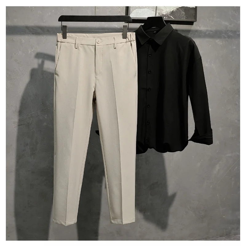 Fashionable straight tube loose small suit pants for men's summer thin and versatile drape elastic casual business pants