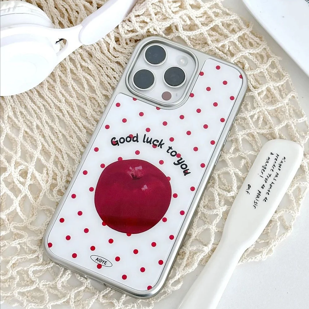 Coreano ins maçãs vermelhas bolinhas caso de telefone para iphone 17 16e 16 15 14 13 12 11 ar pro max x xr xsmax 8 plus luxo capa clara