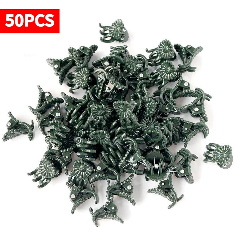 50 clips de 5 garras verde oscuro para plantas, soporte para orquídeas, abrazaderas para tallos de plantas trepadoras, herramienta de jardín para atar ramas y mechones