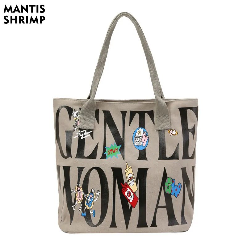 

Women Bag Canvas Tote Bag Fashion Large Capacity Korean Style Letter Shoulder Bag Mommy Bag Print Handbag Female Outdoor Pack