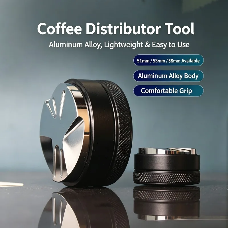 Coffee Distributor Tamper 3 Blades Espresso Coffee Leveler Fits 51mm 53mm 58mm Portafilter for Home Barista