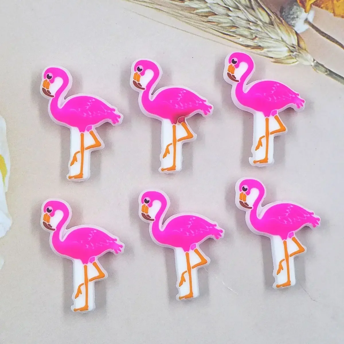 Chenkai 50PCS Flamingo Silicone Focal Beads For Beadable Pen Silicone Charms for Pen Keychain Making Key Rings Characters