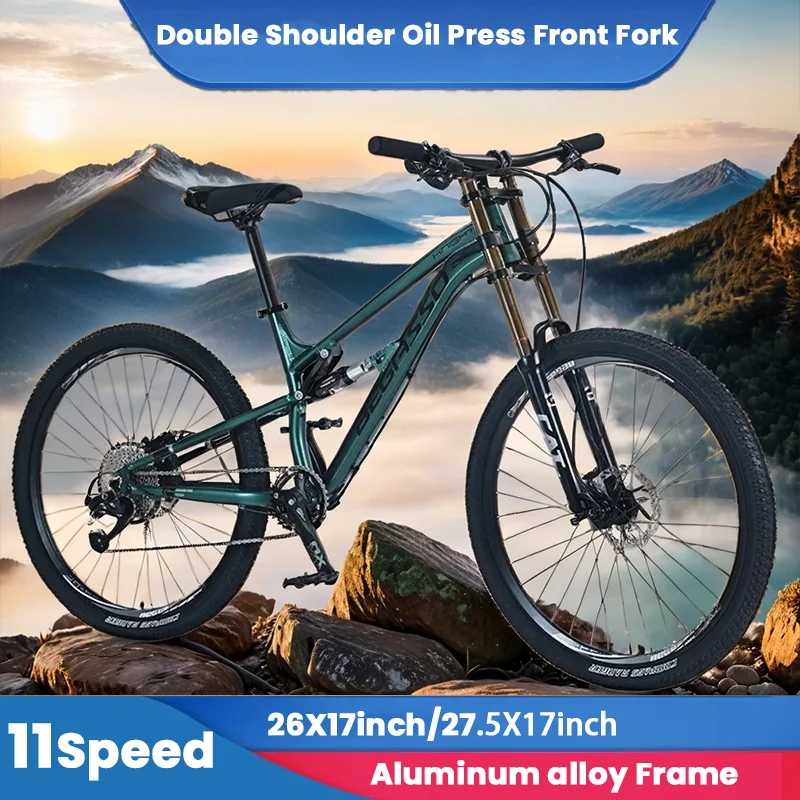 

26/27.5inch Aluminum alloy Soft tail Mountain bike 11speed off-road bike Double Shoulder Front Fork Full suspension MTB Bicycle