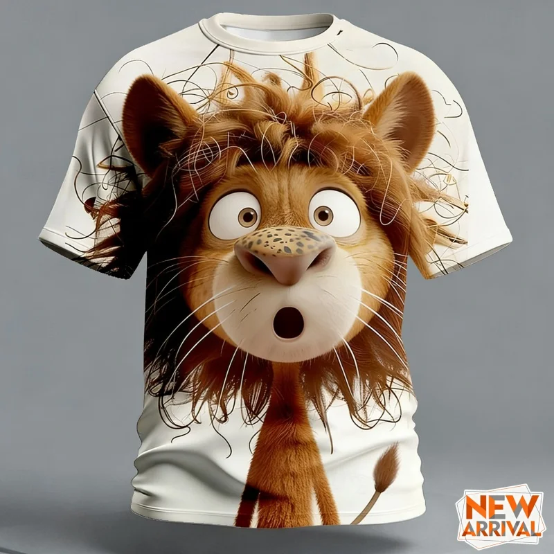 

Abstract Funny Lion Pattern T Shirt For Men Cartoon 3D Printed Crew Neck Short Sleeve Tops Summer Casual Street Loose Pullover