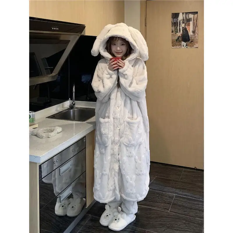 

Женский халат, домашняя одежда, пижамы из кораллового флиса, весна-осень-зима, женская утолщенная теплая одежда для дома, женский новый стильный комплект пижамы