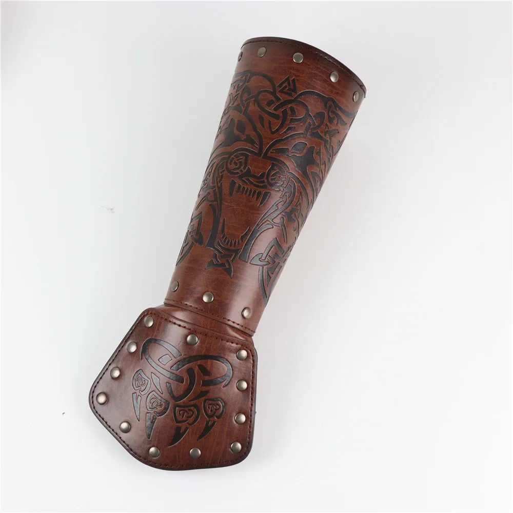 Protezione da polso medievale con lacci da uomo armatura da polso vichinga scaldamuscoli in pelle PU Knight Bracer Pirate Cosplay puntelli accessori