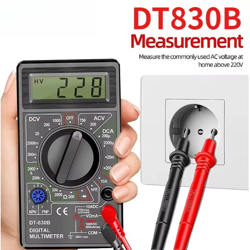 

DT-830B ЖК-цифровой мультиметр, мини-ручной мультиметр для вольтметра, амперметра, AC/DC 750/1000 В, тестер с зондом