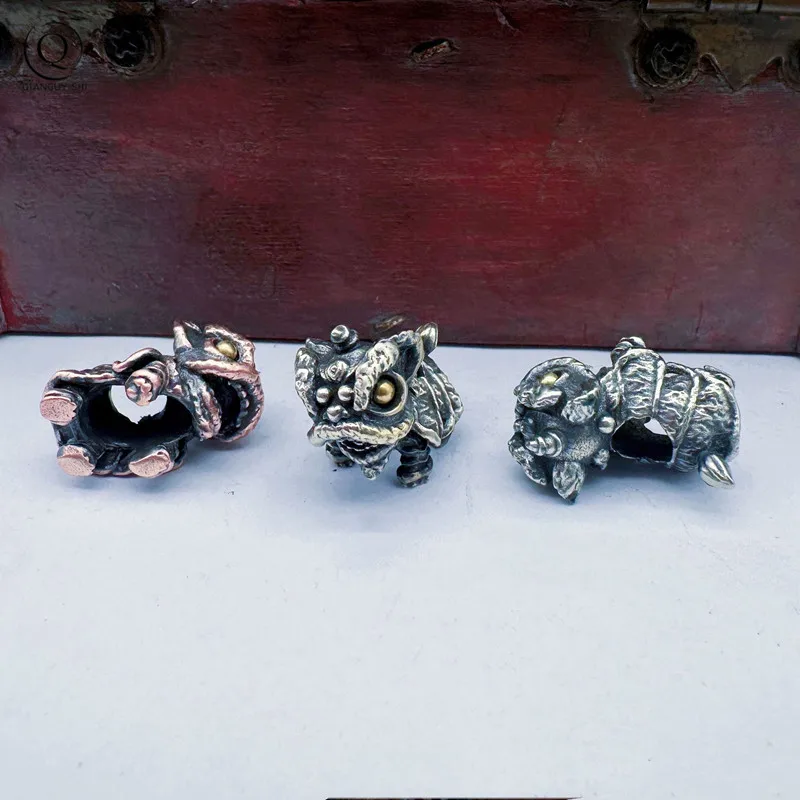Chinese Traditional Lion Dance Brass Knife Beads EDC Outdoor DIY Paracord Handmade Woven Bracelets Accessories Lanyard Pendants