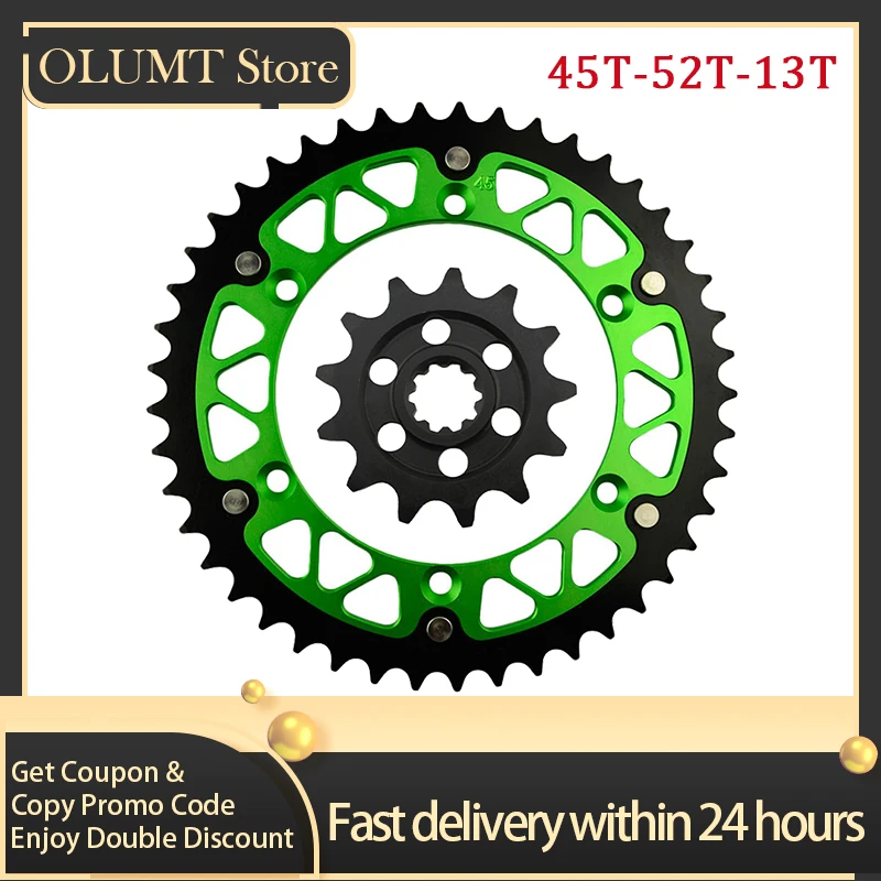 Motorcycle 45T-52T 13T Front & Rear Sprocket For KAWASAKI 250 KX250F KX250E KX250 KX 250 F E Enduro 2004-200