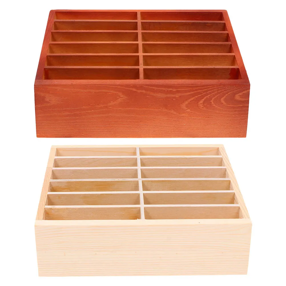 

2Pcs Wooden Cell Phone Storage Box Desktop Organizer Phone Holder Classroom Office Multi-Compartment Storage Box
