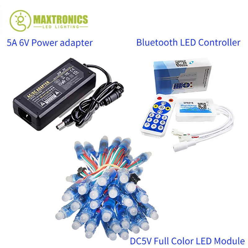 50leds WS2811 IC RGB Pixel LED Module Light Full Color IP68,5V6A led power Supply Adapter,SP601E Pixels RGB led strip Controller