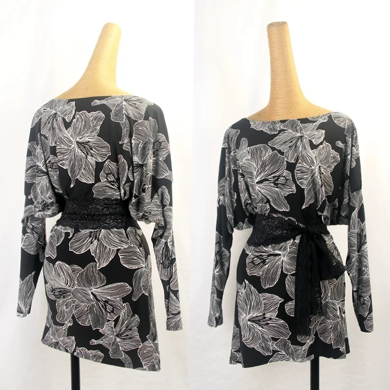 여성용 라틴 댄스 원피스, 루즈 프린트 원피스 및 레이스 벨트, 탱고 룸바 삼바 트레이닝 의류, 여아 연습복, 2 개, 신제품