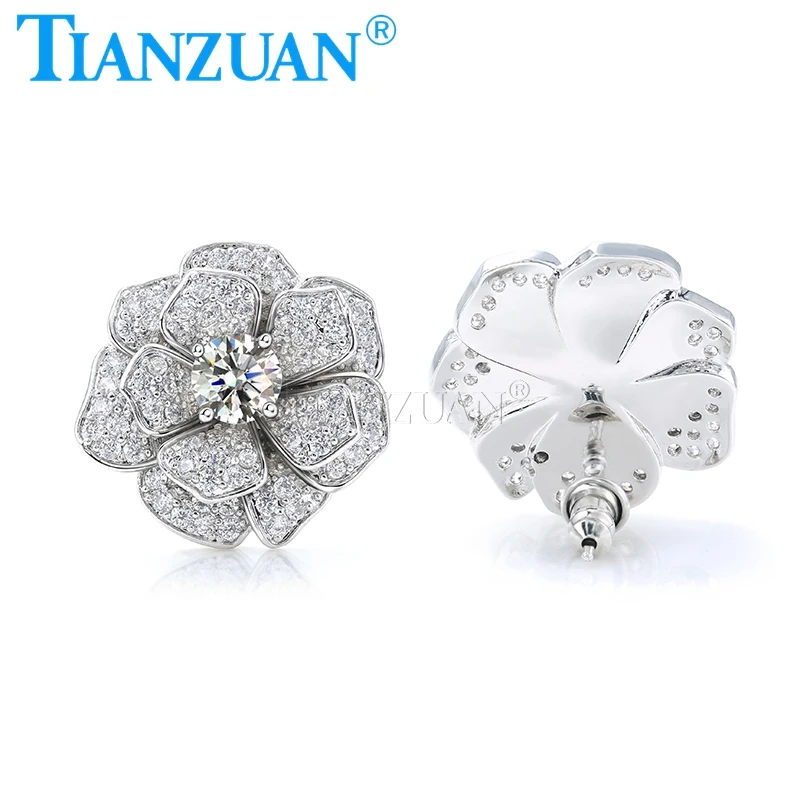 925 Sterling Silver Stud Earrings Fashion Dangle Moissanite Earrings for Women  Wedding Accessories Flower Drop Earrings Gift