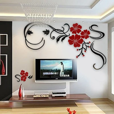 Crystal Three-Dimensional Wall Stickers, Rich Lucky Flower, Rose Blossom, Living Room, 3D Background, Vine, Butterfly, DIY Art