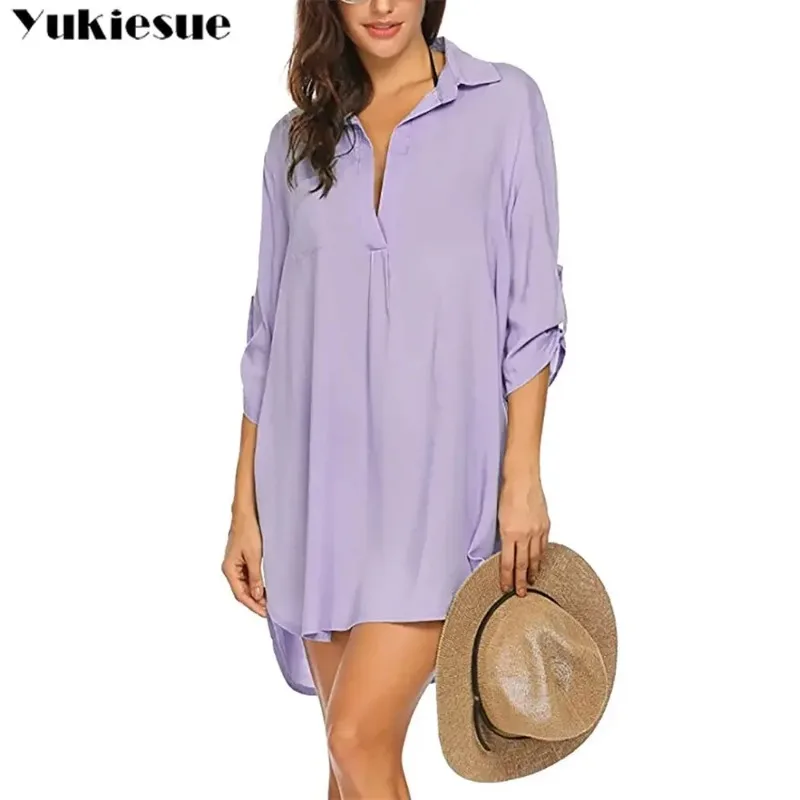 New Fashion Leisure Summer Women Swimsuit Cover Ups Shirts Ladies Bathing Suit Cover Ups Mini Dress Bikini Beachwear T-shirts