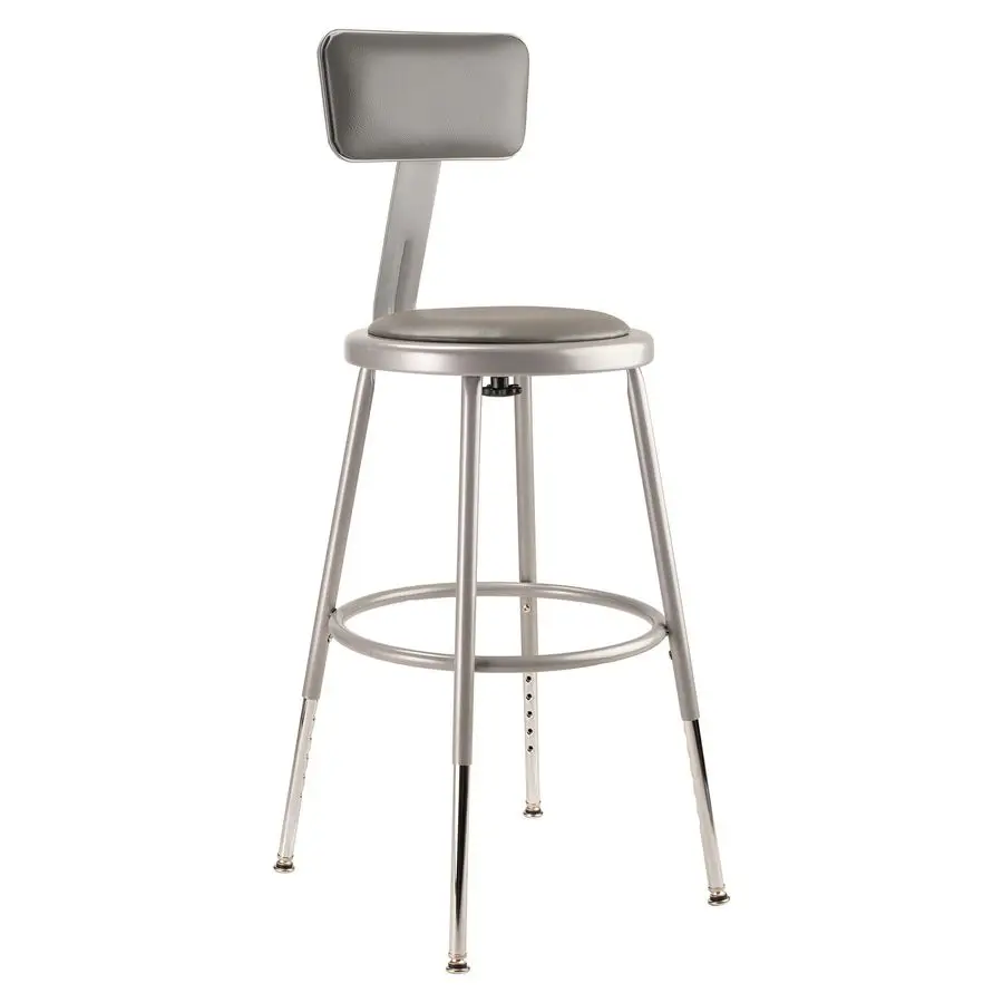 

6400 Series Heavy Duty 18 Inch Adjustable Height Steel Stool with Round Seat and Backrest, Grey Frame and Legs