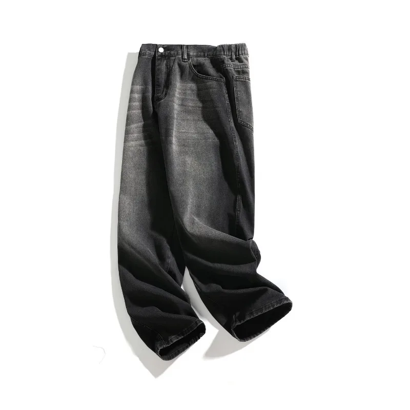 

American High Street Men's Baggy Wide Leg Jeans 2026 Spring Autumn Black Wash Casual Loose Straight Denim Pants