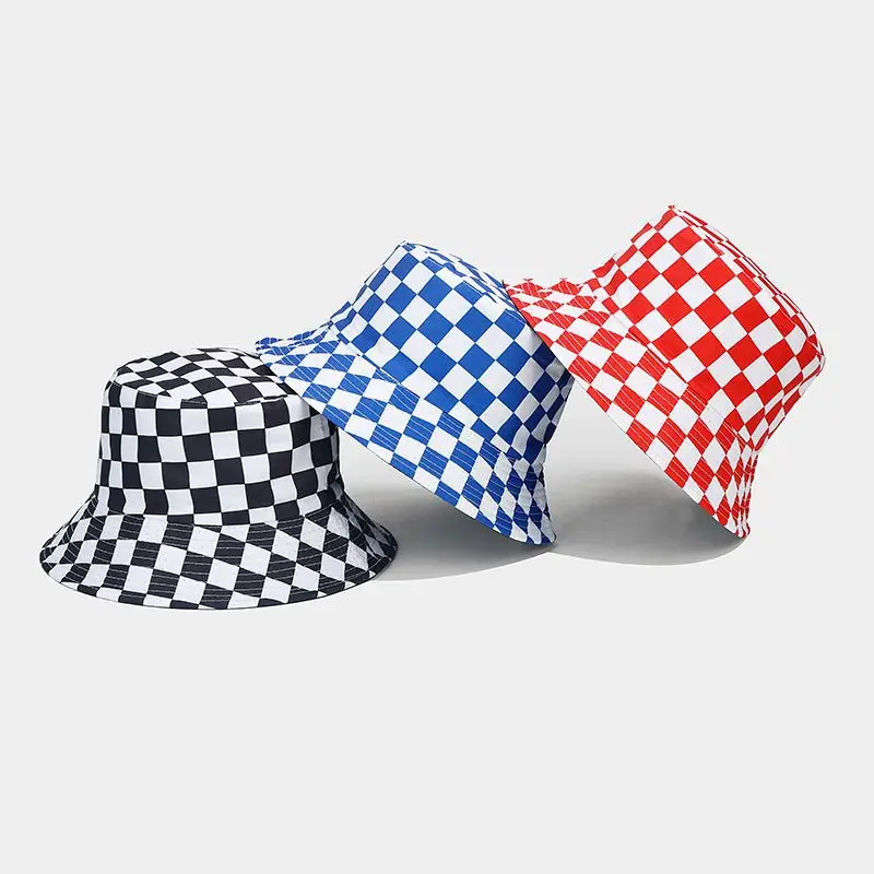 New Fashion Plaid Bob Hat Panama Bucket Hats Women Mens Reversible Travel Beach Fishing Cap Streetwear Hip Hop Caps