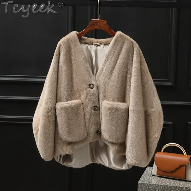 

Tcyeek Natural Mink Fur Coat Women 2024 Winter Women's Fur Jackets V-neck Short Style Real Fur Coats Warm Whole Mink Abrigos