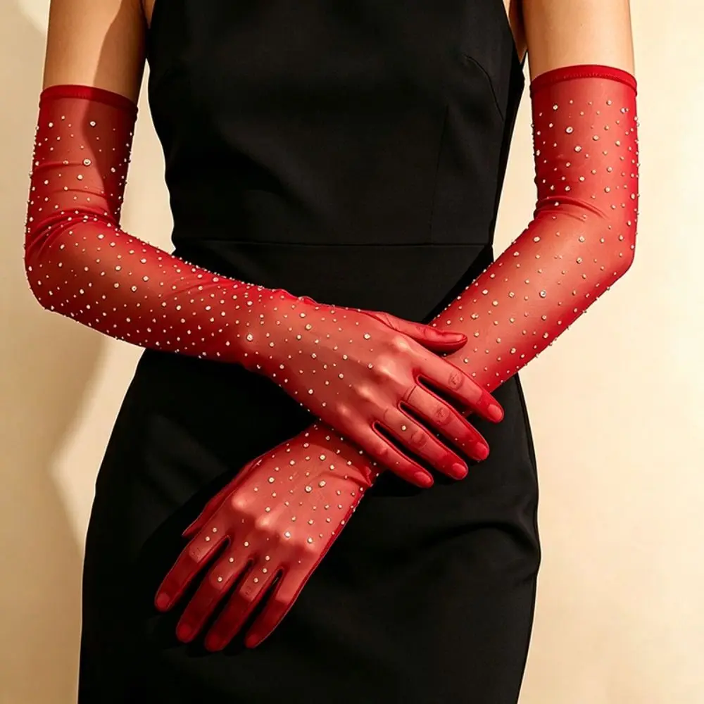 Fashionable Black White Mesh Gloves Ultra Thin Stretchy Sheer Tulle Gloves Full Finger Breathable Fishnet Gloves For Dancing