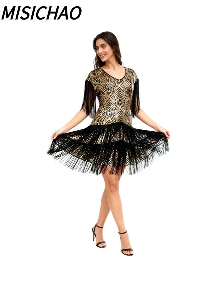 

MISICHAO Best Seller 1920s Gatsby Style Sequin Fringe Dress for Women Vintage Glitter Tassel Party Cocktail Evening Dance
